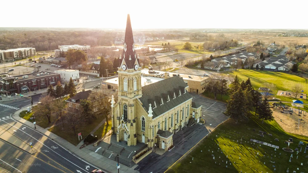 Aerial view of the historic Church of St. Michael